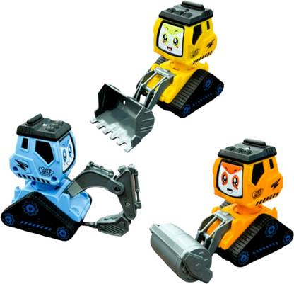 TECHNO TOYS Robot Truck Vehicles Press and Go Excavator,Road Roller Construction Toy