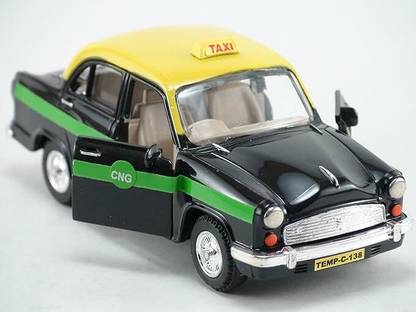 DP ENTERPRISES Ambassador Black Taxi Toy- 2 Front Doors Open- Real Design - Pull Back Action