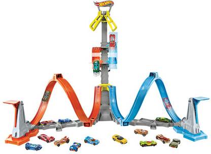 HOT WHEELS Loop & Launch Track Set with Adjustable 2-Foot-Tall Winners Cage