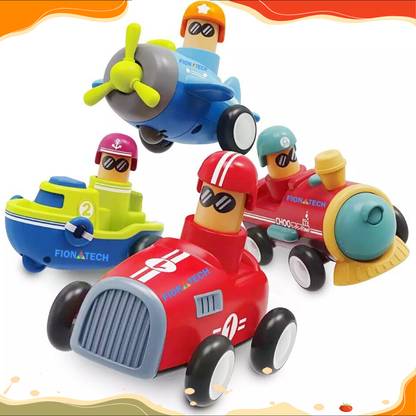 FIONATECH 4 Pcs Head Push And Go Friction Toy Car Set For Kids Friction Unbreakable Toy