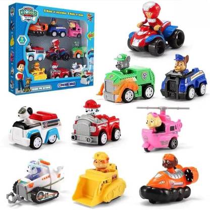 Mallexo 9PCs Pup Buddies Rescue Team Action Figure Toys Set with Vehicles Toy for kids