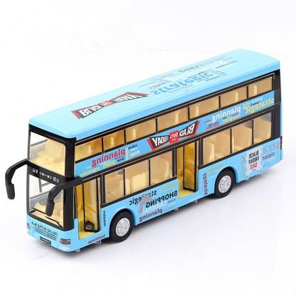 SKBD Long Double Decker Bus Toy For Kid Light Sound Pullback Diecast Metal London Bus