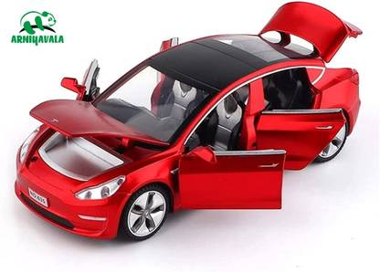 ARNIYAVALA Tesla 1:32 Scale Alloy Model 3 Toy Car Pull Back Car Model with Sound and Light