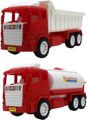 neoinsta shopping Set of 2 Combo Friction Powered Red|White Oil tanker and Red|White Dumper