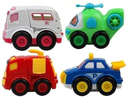 littlewish 4 Unbreakable Pull Back Push and go Robocar Rescue Team Cartoon Fire toy set