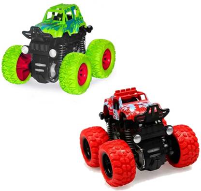 GVR Collection Mini Monster Trucks Friction Powered Cars (Red, Green)
