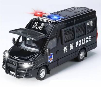 deoxy 1:24 Scale Police Van Metal Pull Back Die-cast Car Model with Sound Light
