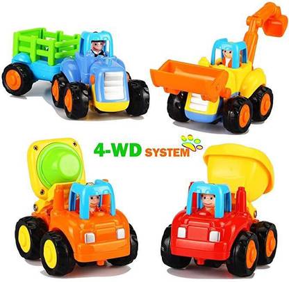 Basha mall 4 Cartoon Friction Powered Push Play Construction Vehicles
