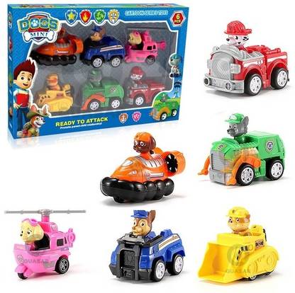 Quasar Pup Buddies Dogs with Vehicles Racer Pups Rescue Team Figure Toy Set of 6