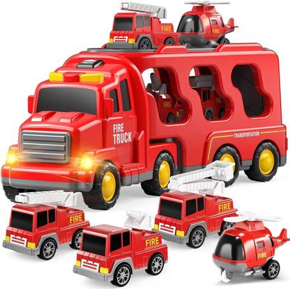 Toy Bharat Battery Operated Fire Carrier Truck Set Light & Sound Effect Truck Kids Toy