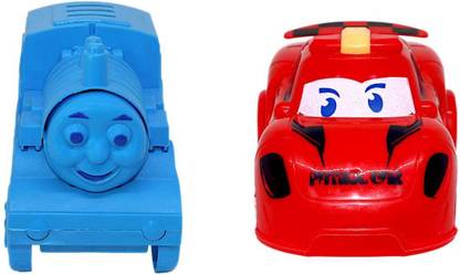 Kiddie Toys Transformer Red Car And Dark Blue Engine Combo With Light Effect