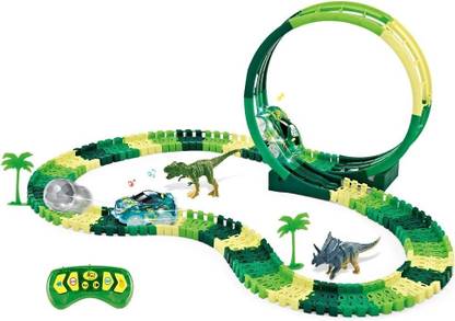 Bestie Toys Dinosaur Toys Race Track, Road Race Car Flexible Track 360°Loop Playset.