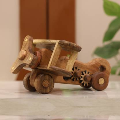 Tiptop Handcrafted Wooden Airplane Toy with Rotating Propeller , Push-Pull Design