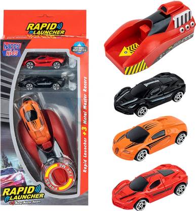 toystor Rapid Launcher Play Set Toy with 3 Die Cast Metal Car for Kids (Multicolour)