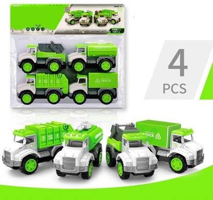 littlewish Garbage Truck 4pc ,City Service ,Waste Management Truck with Trash Bin
