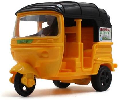 neoinsta shopping Medium size friction powered plastic auto rickshaw toy yellow for kids