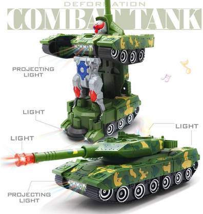 VRUX Deformation Robot Army T-90 Combat Tank With Light (Multicolor)