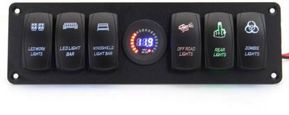 AUTO MT 6 Gang 12-24V Waterproof Rocker Switch Panel Circuit-Breaker LED Voltmtr For Car Spring Leaf