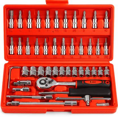 MDealz 46 in 1 Tool Kit with Ratchet Screwdriver, Socket Set Multipurpose Hand Tool Kit Socket Set