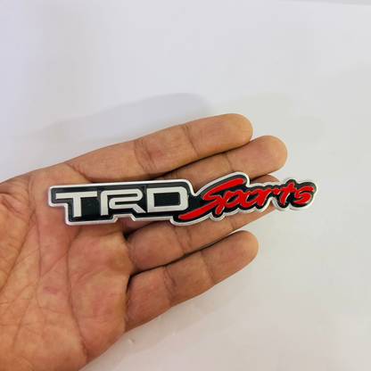 AUTO MT TRD Sports, Silver-Red (12.1cmx1.6cm) Car/Bike Metal-3D Emblem Sports Sticker Spring Leaf