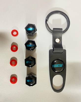 Auto MT 4PC-Set SPARCO Tyre Air Valve Cap Stem Air Covers with Keychain Vehicle Tool Kit