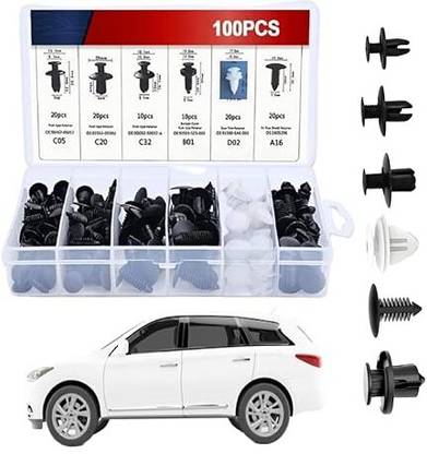 Obdking 100 Pcs Car Bumper Clips Lock Kit–Universal Retainer Fasteners for Trim & Fender Vehicle Tool Kit