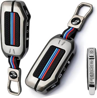 Auto MT Metal Key Cover Kia Seltos 2023 2024 Facelift HTX Carens X Line Sonet 4 Button Vehicle Tool Kit