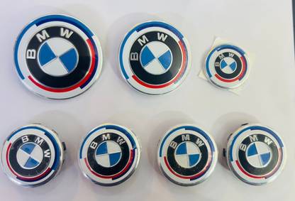 Auto MT 7PCS BMW 50TH ANNIVERSARY EMBLEM Truck Wheel Steering CENTRE CAPS BADGES SET Vehicle Tool Kit