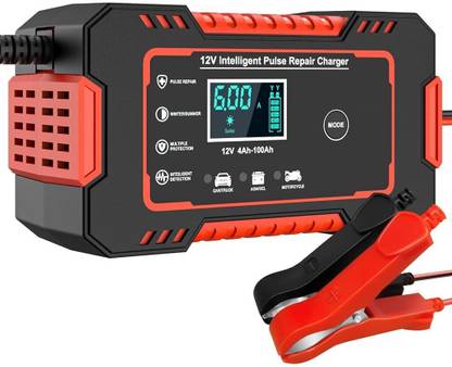 HASTHIP Car Battery Charger, Smart Car Battery Charger 12V 6A Automatic, LCD 12V Pulse Vehicle Tool Roll