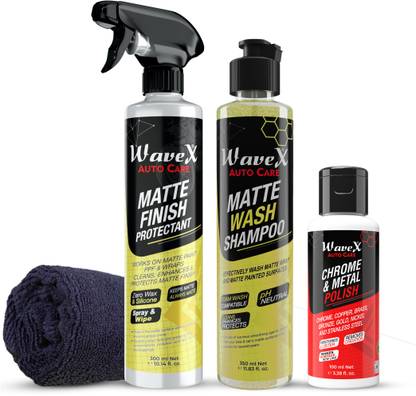 Wavex Matte Finish Maintainer 350 ml Combo | Wash, Clean, Protect and Maintain Matte Bikes and Cars | Consists of Matte Wash Shampoo, Matte Finish Maintainer and Microfiber Cloth Car Washing Liquid