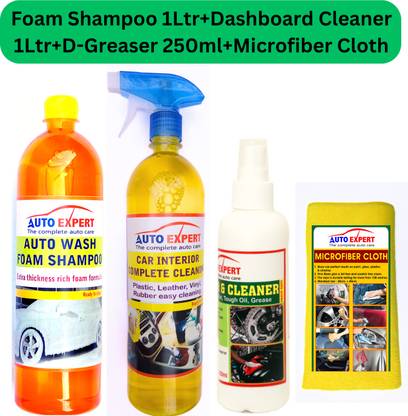 Auto Expert Car Wash Foam Shampoo+Dashboard Vinyl Seats Cleaner+D-Greaser+Microfiber Cloth Car Washing Liquid