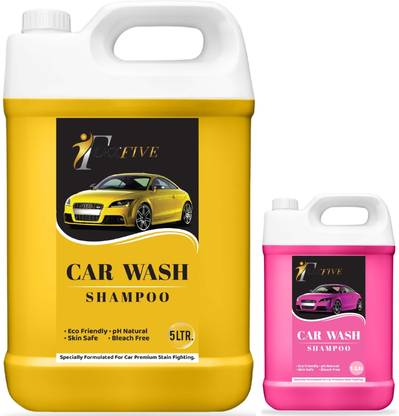FLEXFIVE Car Wash Liquid Extra Shining Solution With Lemon 5L & Rose 1L Car Washing Liquid