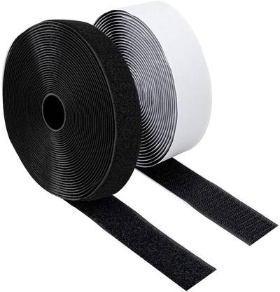 Lifekrafts Self-Adhesive Hook and Non-Adhesive Loop Tape (Size 25 Meter x 20mm Width) Self Adhesive Hook Tape, Strong Glue with Non-Adhesive Loop Tape Durable Quality Color Black Stick-on Velcro