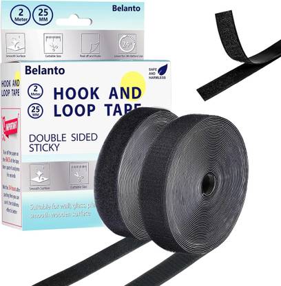 Belanto Self Adhesive Hook and Loop Tape for Mosquito Net Mounting Office Home 2m x 25mm Stick-on Velcro