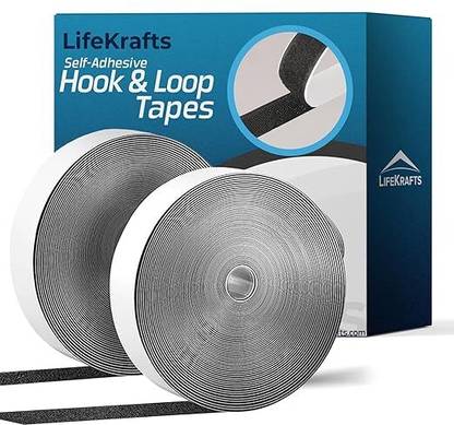 Lifekrafts Black Color Self Adhesive Hook & Loop Tape (25M*25mm), Adhesive Back Mounting Tape Used for Home, Office, Stationary, Pictures, Tools, Schools etc. Stick-on Velcro