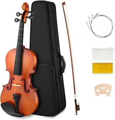 TechBlaze Full Size 4/4 Solid Wood Violin Hand Carved Musical Instrument Violin for Beginners and Kids Students with Hard Case, Shoulder Rest, Bow, Rosin, Bridge & Extra Strings- Satin Antique Finish 4/4 Semi- Acoustic Violin