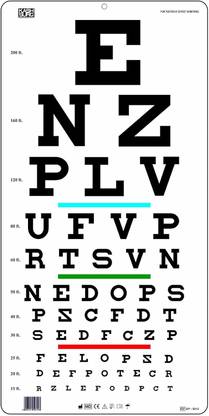 KASHSURG Snellen Letter Eye Chart with Red Green Blue Bar 6m / 20ft_197_Pack of 1 Vision Test Chart