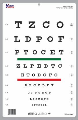KASHSURG Snellen Chart with Red Green Lines 10 Feet_162_Pack of 27 Vision Test Chart