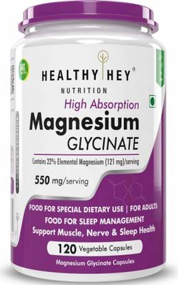 HealthyHey Nutrition High Absorption Magnesium Glycinate, 120 Vegetable Capsules