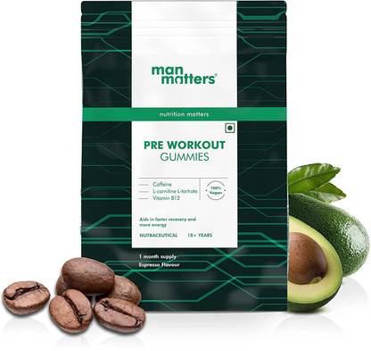 Man Matters Pre Workout Gummies | L Carnitine, Caffeine, Vit B12 | Increases Energy,Stamina