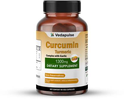 Vedapulse Curcumin 1300 Mg Complex with Garlic and Black Pepper for Joint and Skin Health