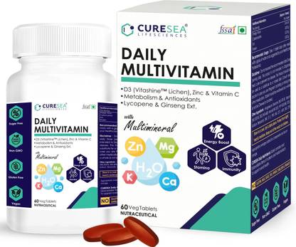 CURESEA LIFESCIENCES Vegan Daily Multivitamin with All essential Vitamins, Minerals and Ginseng