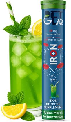 DIET GEAR Iron + Folic Acid for Improved Hemoglobin & Energy - Fast Acting Effervescent