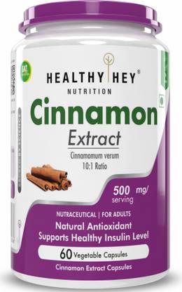 HealthyHey Cinnamon Extract 10:1 Ratio - Support Healthy Glucose Levels - 60 Veg. Capsules