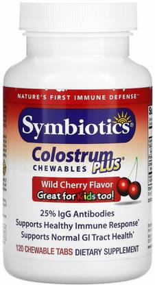 Symbiotics Colostrum Plus, Wild Cherry Flavor, 120 Chewable Tabs