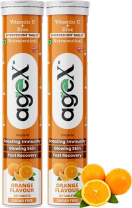 AGE-X Vitamin C 80mg + Zinc 10mg Effervescent | Immunity & Skin | Orange