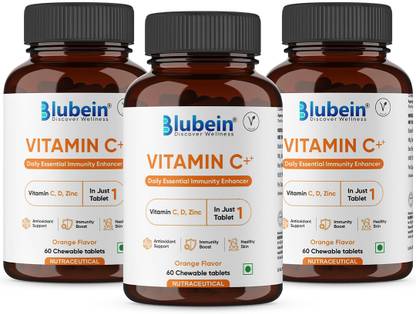 Blubein Vitamin C++ |Combination of Vitamin C, D, E, Zinc & Curcumin| 60 Tablets
