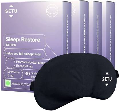 SETU Melatonin 5mg, Promotes Relaxation & Sleep, Mint, 30 Strips Pack of 4 + Eye Mask