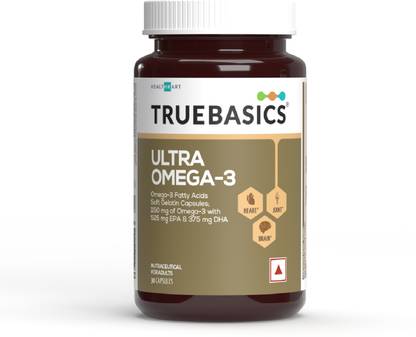 TRUEBASICS Ultra Omega 3 Fish Oil Capsules, Triple Strength with 1250 mg Omega 3