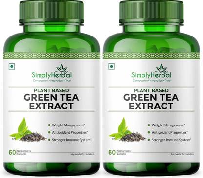 Simply Herbal Green Tea Extract 100% Natural Potent 500 Mg Veg Capsules - 80 Count (Pack of 2)